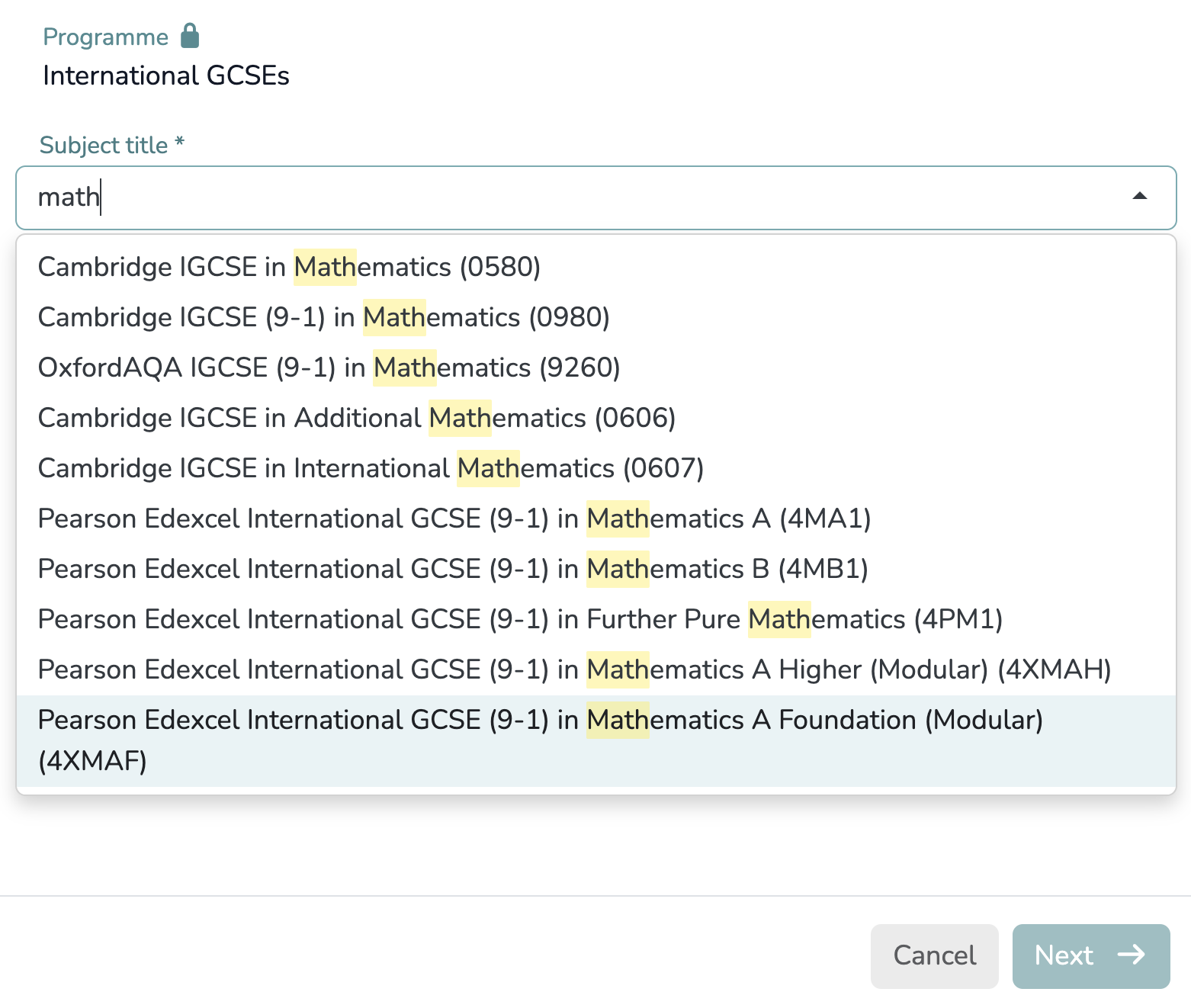 Curriculum Configuration